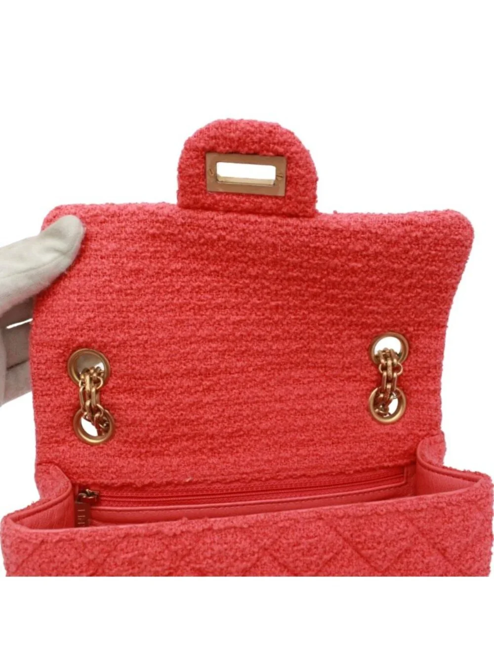 Chanel 2.55 Chain Tweed Pink Shoulder Bag Gold